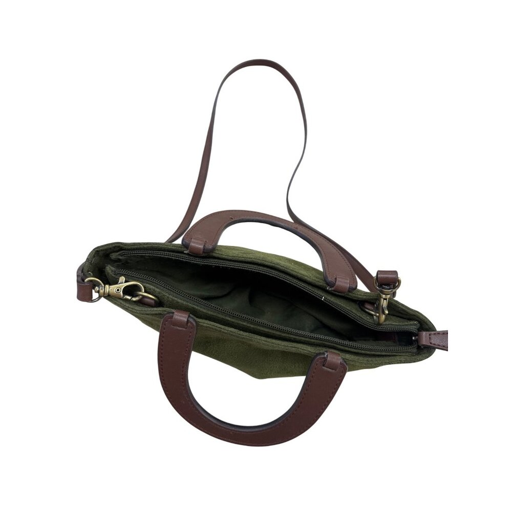 Relic Green Suede Brown Leather Floral Handle Crossbody Bag SKU 7056 - Picture 12 of 13